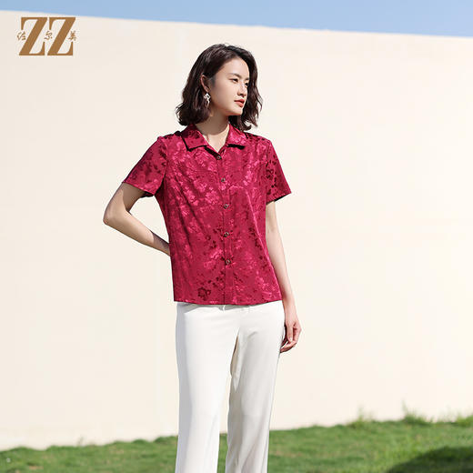 佐尔美夏季新款 桑蚕丝真丝弹力桑波缎衬衫女E12CS88 商品图1