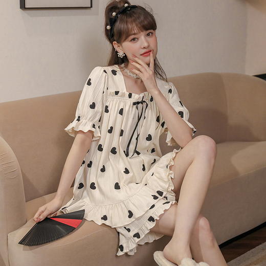 黛唯梵 睡衣女士春秋季短袖短裤宫廷风甜美可爱学生家居服可外穿夏季新款 商品图0