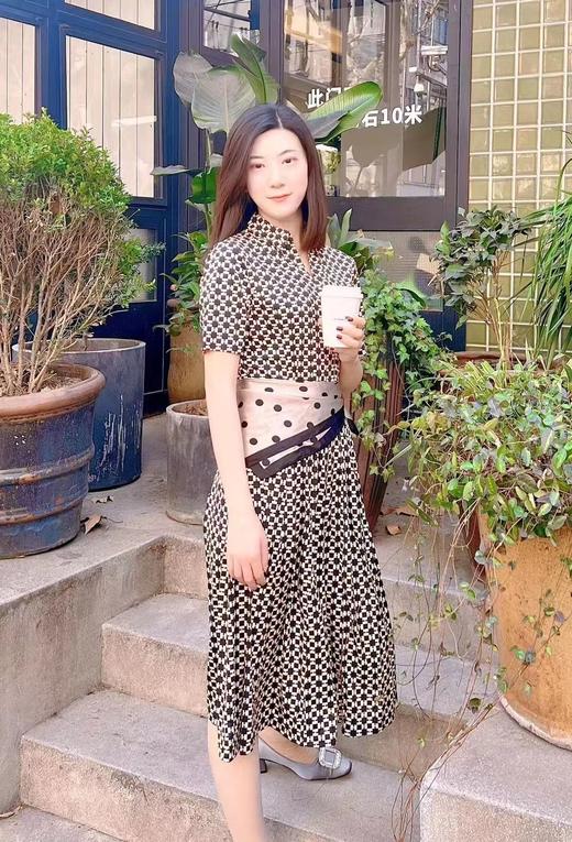 皮皮狗桑蚕丝翻领印花连衣裙2115220130 商品图5