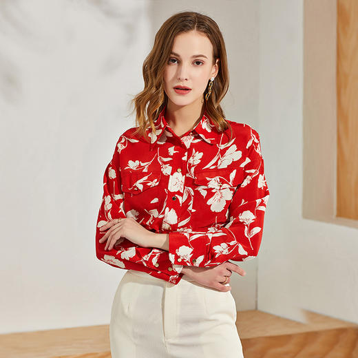 丁摩 真丝衬衫女时尚印花桑蚕丝衬衫上衣Q121006-DW599 商品图0