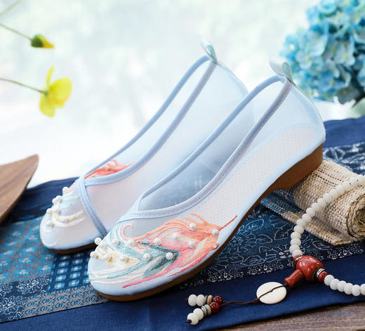 【网纱彩羽】古风圆头，镂空平底绣花鞋 YR 商品图7