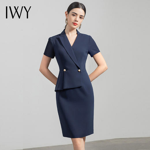 IWY/藏青色都市时尚职业女士西装连衣裙白领工作服上班职业装Q731 商品图4