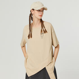 famecoco范可儿短袖女新款T恤夏季设计感不规则纯棉宽松上衣F223BB011