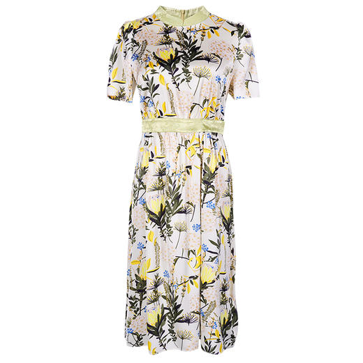 剩S/M/L/XXL 米思阳时尚优雅印花中长裙高腰显瘦短袖连衣裙 商品图0