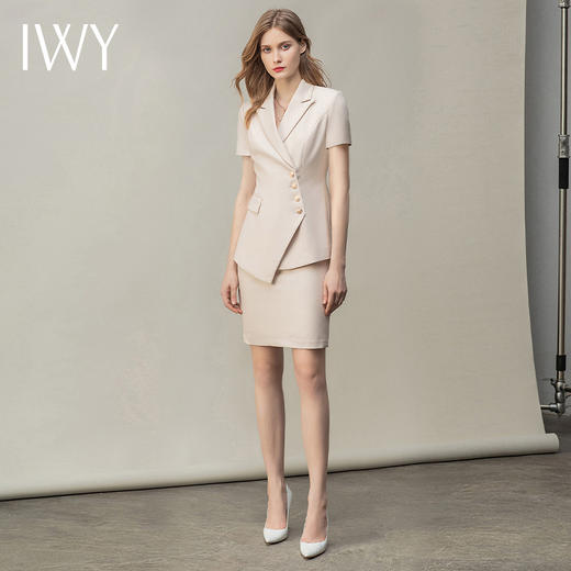 IWY/米白色夏季都市时尚设计感职业女士西装套装工作服上班职业装c10409+S10409 商品图0