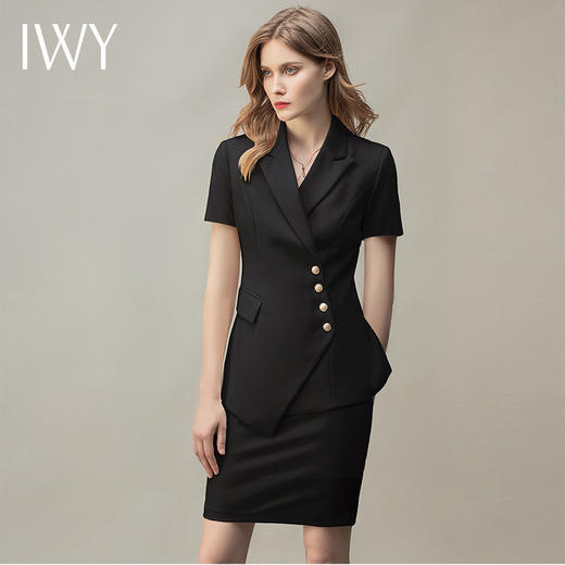IWY/黑色夏季都市时尚设计感职业女士西装套装套裙工作服上班职业装CS10409-黑色 商品图4