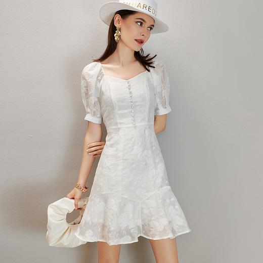 剩 芳外夏装网纱提花A字裙显瘦仙女裙中长款V领连衣裙 商品图0