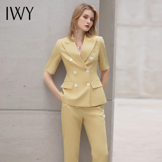 IWY/气质双排扣短袖西装套装女新款夏季薄款高端美容院上班工作服 CP12202 商品图4