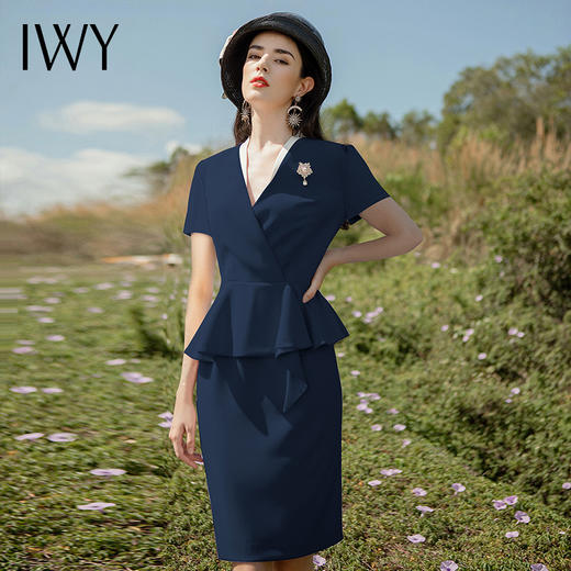 IWY/藏青色都市时尚设计感职业女士西装连衣裙白领工作服上班职业装Q718-L 商品图1