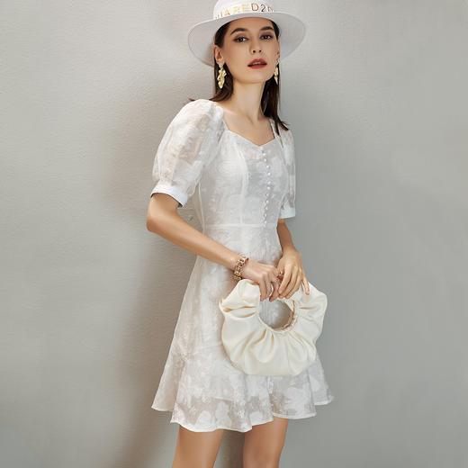 剩 芳外夏装网纱提花A字裙显瘦仙女裙中长款V领连衣裙 商品图1