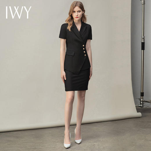 IWY/黑色夏季都市时尚设计感职业女士西装套装套裙工作服上班职业装CS10409-黑色 商品图0