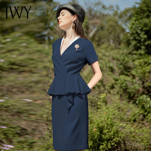 IWY/藏青色都市时尚设计感职业女士西装连衣裙白领工作服上班职业装Q718-L 商品图4