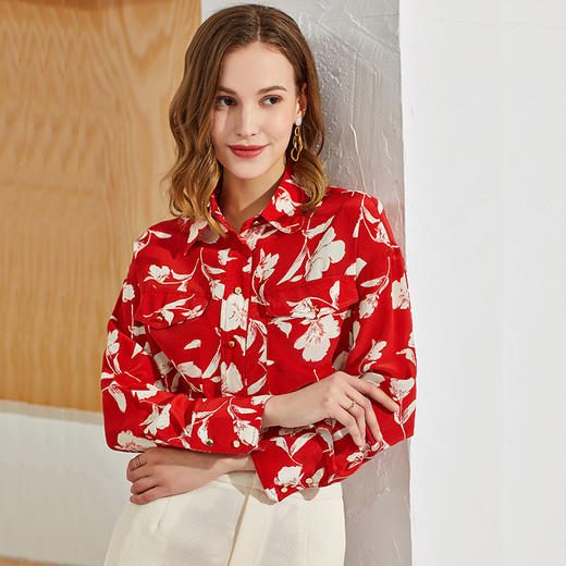 丁摩 真丝衬衫女时尚印花桑蚕丝衬衫上衣Q121006-DW599 商品图3
