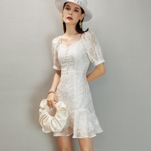 剩 芳外夏装网纱提花A字裙显瘦仙女裙中长款V领连衣裙 商品图3