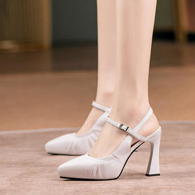 【OLD】白色后空包头防水台高跟鞋女2022春季新款浅口尖头厚底粗跟凉鞋