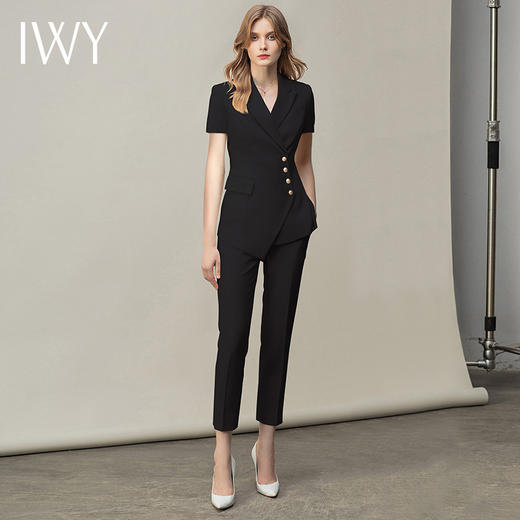 IWY/黑色夏季都市时尚设计感职业女士西装套装工作服上班职业装CP10409 商品图1