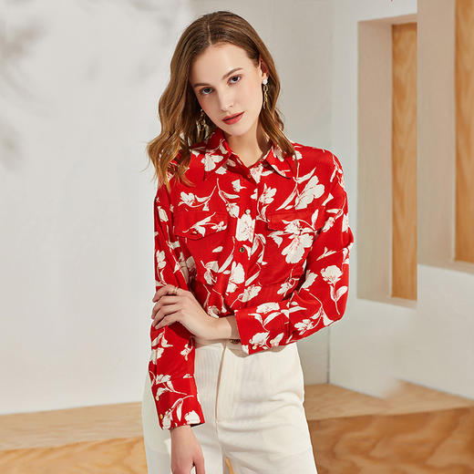 丁摩 真丝衬衫女时尚印花桑蚕丝衬衫上衣Q121006-DW599 商品图1