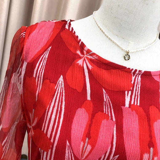 丁摩 夏季新款中袖桑蚕丝连衣裙宽松大码桑蚕丝A字裙YZ19-121-DA499 商品图11