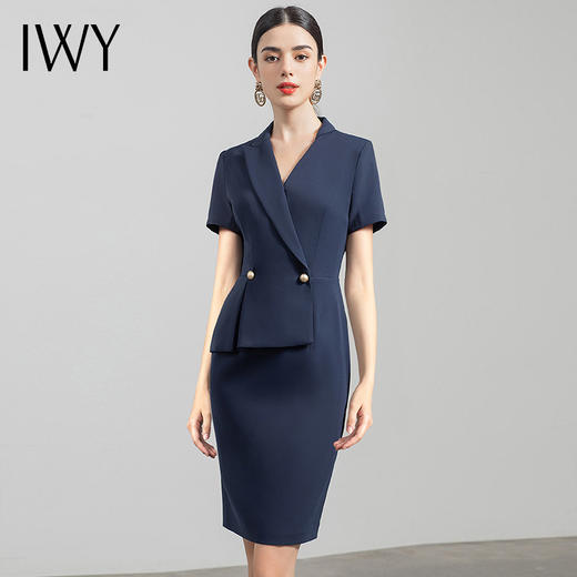 IWY/藏青色都市时尚职业女士西装连衣裙白领工作服上班职业装Q731 商品图2