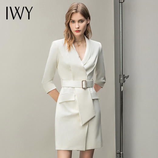 IWY/白色七分袖都市时尚设计感职业女士西装连衣裙工作服上班职业装Q11211 商品图1