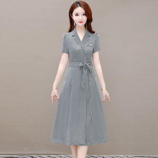 YWE 22A1259贵夫人格子连衣裙收腰显瘦气质裙 商品图1