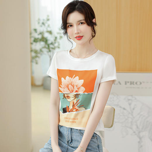 雪纺短袖t恤，正肩短款上衣时尚洋气T恤CC-16-2266 商品图3