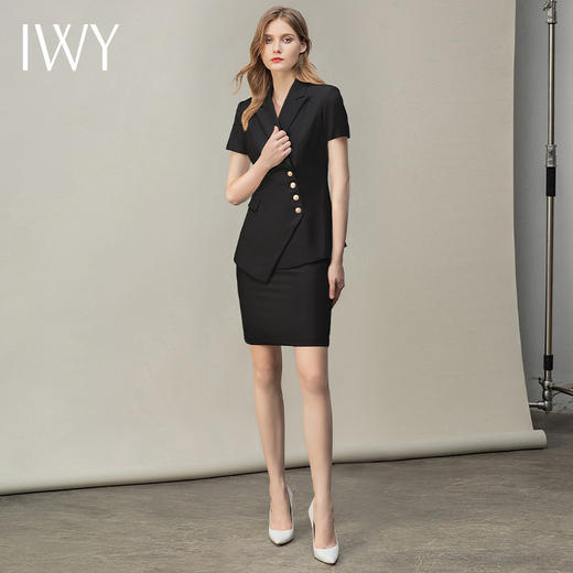 IWY/黑色夏季都市时尚设计感职业女士西装套装套裙工作服上班职业装CS10409-黑色 商品图1