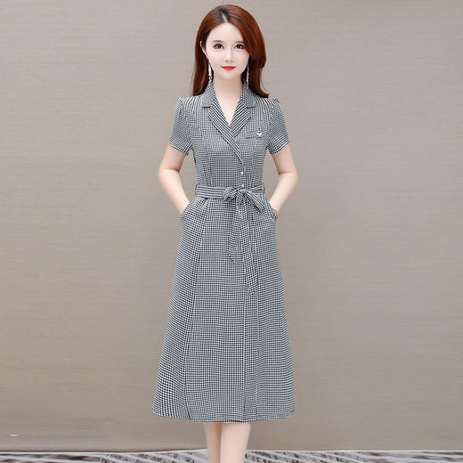 YWE 22A1259贵夫人格子连衣裙收腰显瘦气质裙 商品图2