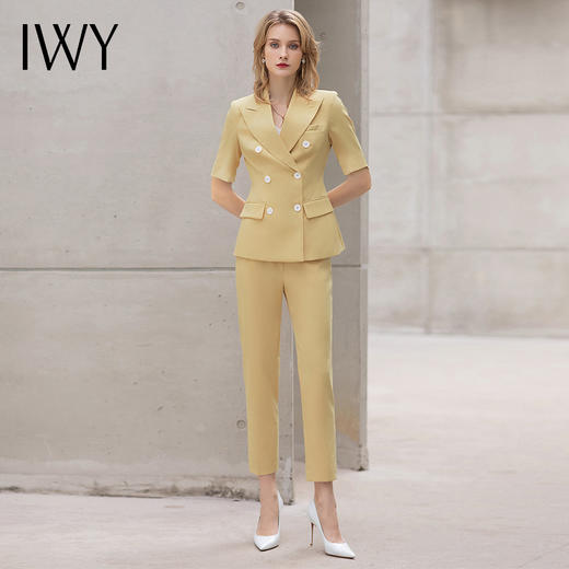IWY/气质双排扣短袖西装套装女新款夏季薄款高端美容院上班工作服 CP12202 商品图2