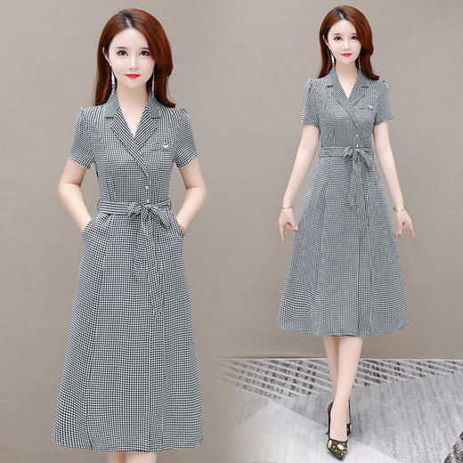 YWE 22A1259贵夫人格子连衣裙收腰显瘦气质裙 商品图0