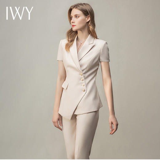 IWY/米白色夏季都市时尚设计感职业女士西装套装工作服上班职业装CP10409 商品图4