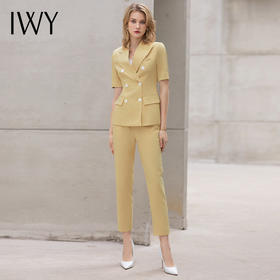  气质双排扣短袖西装套装女新款夏季薄款高端美容院工服