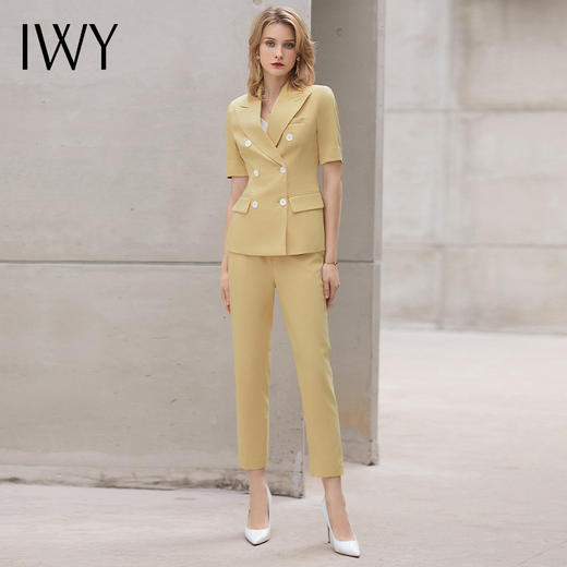 IWY/气质双排扣短袖西装套装女新款夏季薄款高端美容院上班工作服 CP12202 商品图0