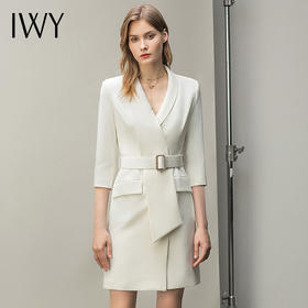 IWY/白色七分袖都市时尚设计感职业女士西装连衣裙工作服上班职业装Q11211