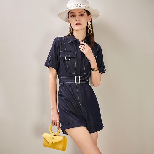 剩S/M/L 芳外仿牛仔撞线设计舒适通勤女式连体裤 商品图1
