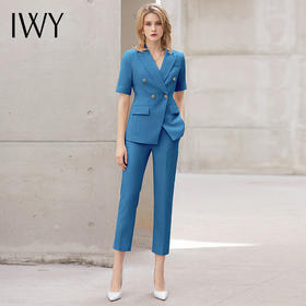IWY蓝色夏季都市时尚设计感西装套装上班职业装