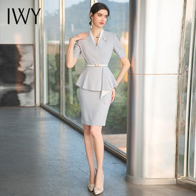 IWY/雾霾蓝色都市时尚设计感职业女士西装套装套裙工作服上班职业装CS1544