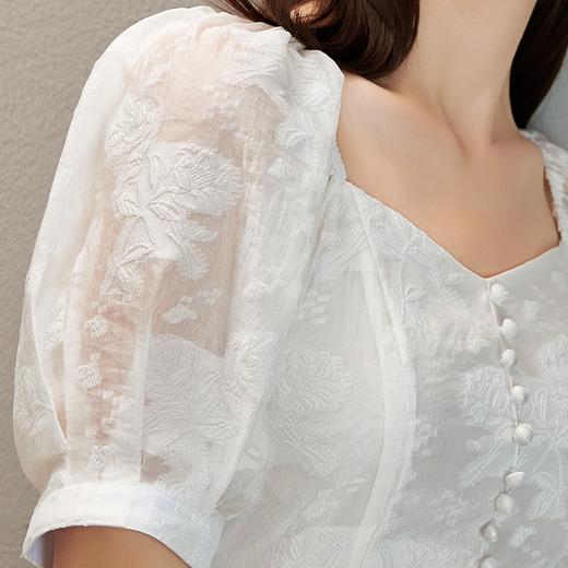 剩 芳外夏装网纱提花A字裙显瘦仙女裙中长款V领连衣裙 商品图4