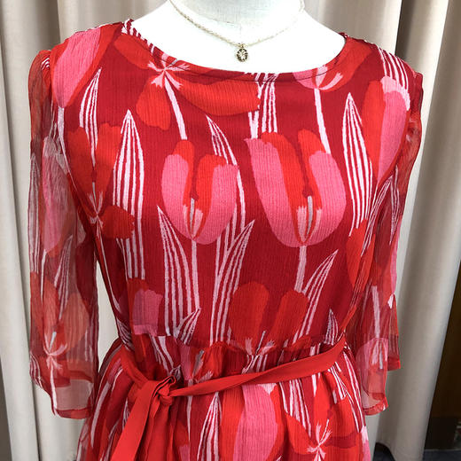 丁摩 夏季新款中袖桑蚕丝连衣裙宽松大码桑蚕丝A字裙YZ19-121-DA499 商品图10