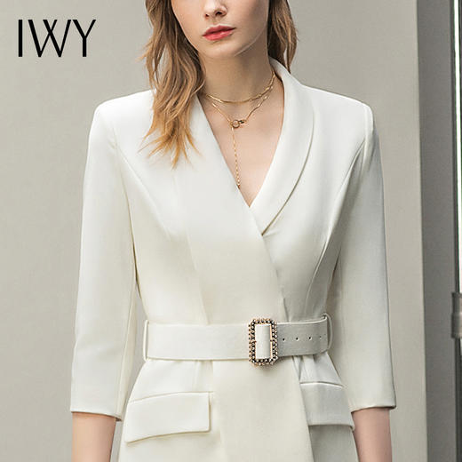 IWY/白色七分袖都市时尚设计感职业女士西装连衣裙工作服上班职业装Q11211 商品图4
