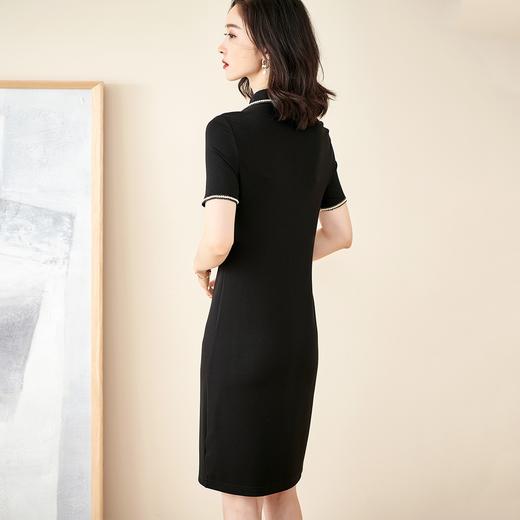 米思阳夏季新款简约气质钉珠Polo领T恤裙短袖直筒连衣裙 商品图3