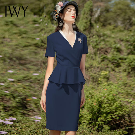 IWY/藏青色都市时尚设计感职业女士西装连衣裙白领工作服上班职业装Q718-L 商品图3