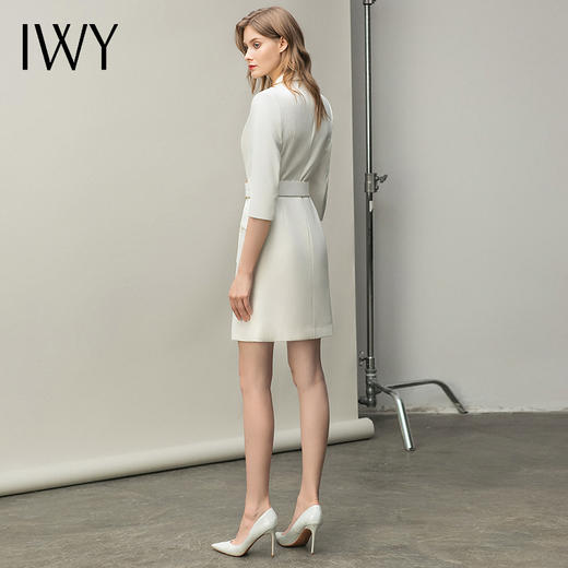 IWY/白色七分袖都市时尚设计感职业女士西装连衣裙工作服上班职业装Q11211 商品图3
