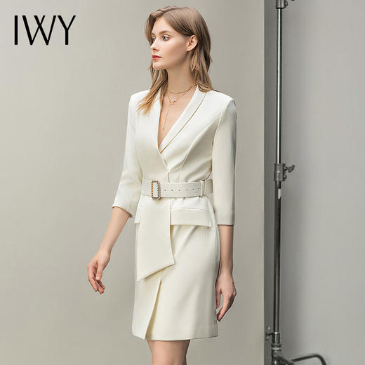 IWY/白色七分袖都市时尚设计感职业女士西装连衣裙工作服上班职业装Q11211 商品图2