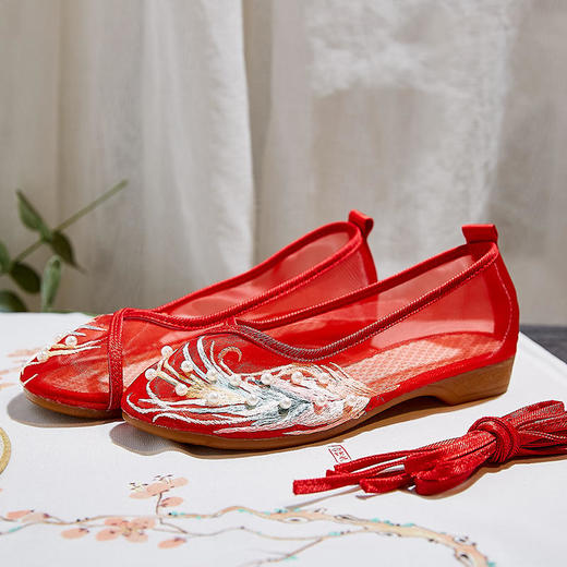 【网纱彩羽】古风圆头，镂空平底绣花鞋 YR 商品图6