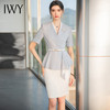 IWY/雾霾蓝色上衣白色半裙都市时尚设计感职业女士西装套装套裙工作服上班职业装C1544+S1542 商品缩略图1