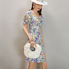 剩M/L 芳外印花醒肤色新款收腰印花减龄短袖A字连衣裙 商品缩略图3