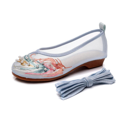 【网纱彩羽】古风圆头，镂空平底绣花鞋 YR 商品图4