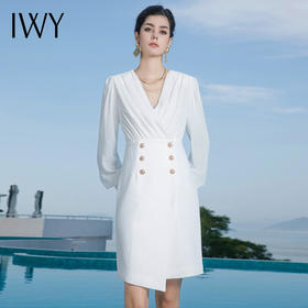IWY高端职业气质西装白色中长款连衣裙