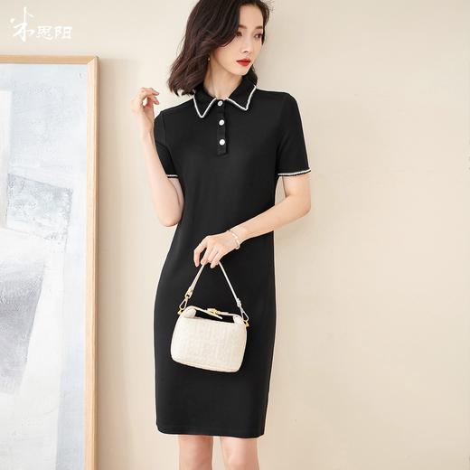 米思阳夏季新款简约气质钉珠Polo领T恤裙短袖直筒连衣裙 商品图0